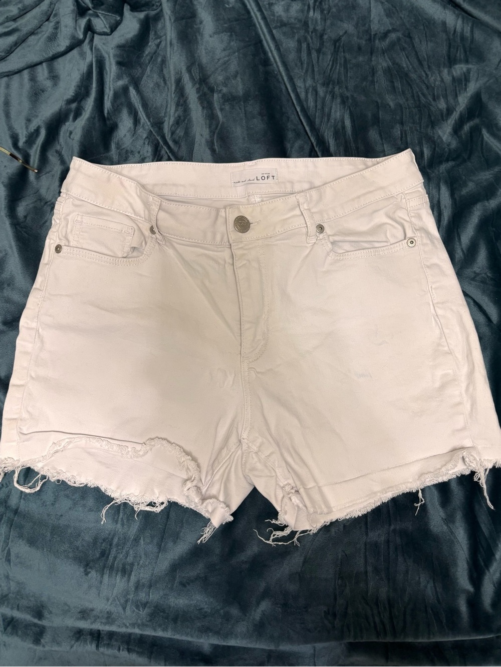 LOFT White Frayed Denim Cutoff Shorts